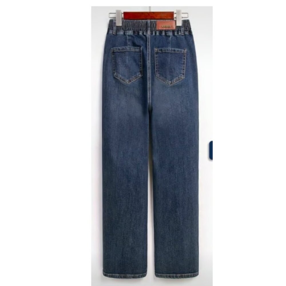 Blue-Grey Wide-Legged Straight Jeans – Rare Elastic Waist for Ultimate Comfort - Picture 5 of 9